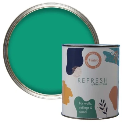 Image of Vintro Paint Refresh Emerald Green Matt Finish for Furniture, Walls, or Wood, Interior Use 1 Litre (Emerald Green)