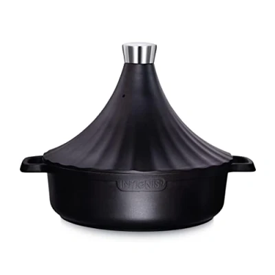 Image of INTIGNIS® Tagine Cooking Pot Oven Proof 28cm/4.1L Induction, Gas, Electric, Ceramic PFOA Free Non Stick German Engineering Traditional Moroccan Pan (Black)
