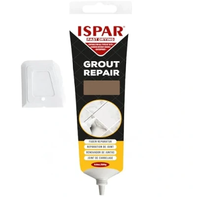 Image of Ispar Tile Grout, 250 g Brown Grout Reviver, Fast Drying Premixed Repair Kit with Spatula, Ideal for Bathroom, Kitchen &amp; Floor Tiles Renewal