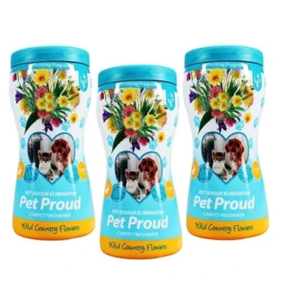 Image of Zopper 3 x 500g Pet Proud Carpet Freshener With Wild Country Flowers Scented Airpure Odour