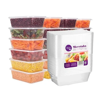 Image of Homeshopa Plastic Food Storage Containers, Pack of 25 Rectangular Microwave Clear Container with Lids, BPA Free, Stackable Airtight Reusable, Dishwasher &amp; Freezer Safe, Meal Prep Takeaway Tubs, 650ml