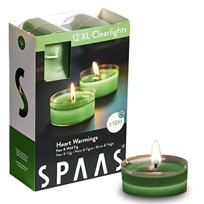 Image of Spaas 12 Maxi Scented Tealights in Transparent Clear Cup, ± 10 Hours, Heart Warmings