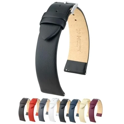 Image of HIRSCH Genuine Leather Watch Strap w/Quick Release &amp; Stainless Steel Buckle Soft, Flexible, Comfortable Multiple Colors Sizes Toronto, Black / Silver Buckle, 18mm L, Bracelet