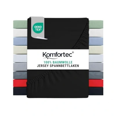 Image of Komfortec Super King Fitted Sheet 100% Cotton, 11 inch (30 cm) Deep Pocket Black