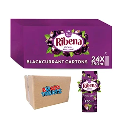 Image of Ribena Blackcurrant Flavour Fruit Juice 24x 250ml Real Rich In Vitamin C No Artificial Colours or Flavours Ready To Drink Boxed Treatz