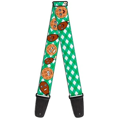 Image of Buckle Down Guitar Strap Fried Chicken Waffles Plaid White Green 2 Inches Wide