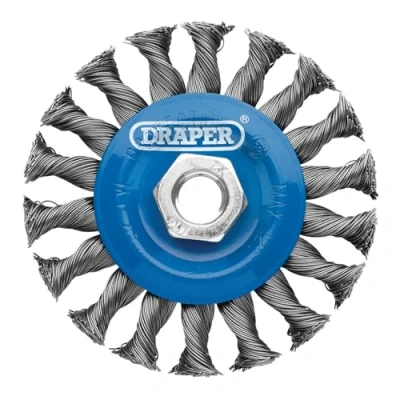 Image of Draper Steel Twist Knot Flat Wire Wheel Brush, 100mm, M14