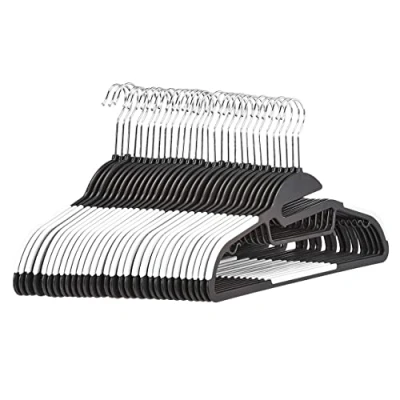 Image of Amazon Basics Non Slip Heavy Duty Plastic Hanger with Rubber and Horizontal Bar, White (30 Pack)
