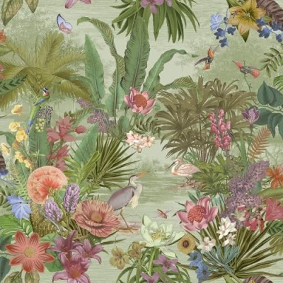 Image of Grandeco Paul Moneypenny Eclectic Floral Hall Green Wallpaper