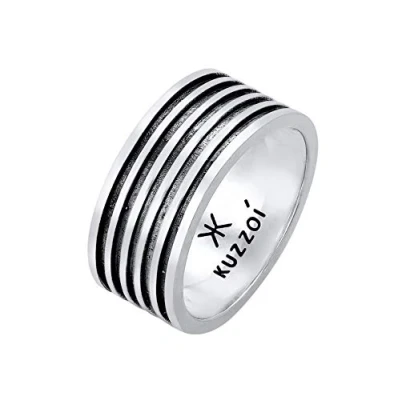 Image of Kuzzoi Men&#039;s Ring Oxidised Solid Band (10 mm) in 925 Sterling Silver, Vintage Jewellery Accessory with Groove Structure, Distinctive for Men Size 60 66, 0601762921 silver