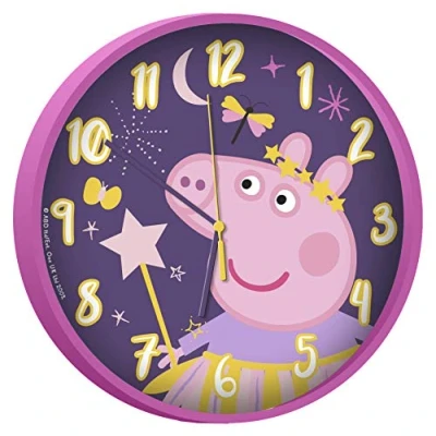 Image of Kids Licensing Peppa Pig Wall Clock Children&#039;s Watch Analog Easy to Read Learning The Hours 25 cm Diameter Installation Works with AA Batteries Official License