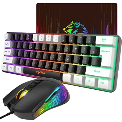 Image of 60% Percent Gaming Keyboard, PS4 Keyboard Mechanical Feel, Backlit and Mouse, Rgb Mice Combo, Wired Mouse Set, with Pad, USB Keyboards, for PC Mac Pink