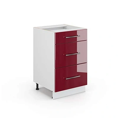 Image of Vicco Kitchen base cabinet Fame Line, Bordeaux High Gloss/White, 50 cm without worktop