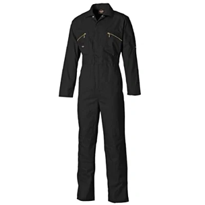 Image of Dickies Mens Redhawk Overall Sizes 36R 54R&#039;&#039; Zip Closure Highly Durable Reinforced Knee to Take Pads Two Zipped Chest Pockets Black