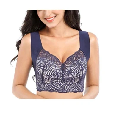 Image of Air Ultimate Lift Bra Stretch Full Figure Seamless Lace Cut Out Bra，Exsecret Sports Bra，Sleep Bras for Women 40/90D Blue