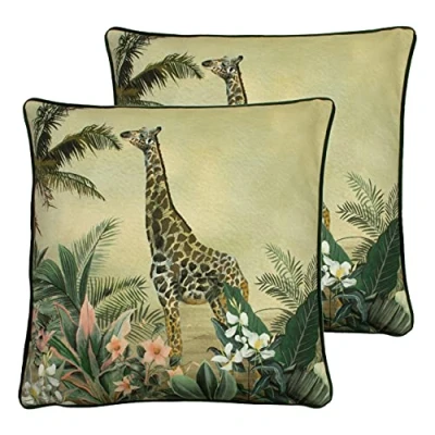 Image of Evans Lichfield Manyara Twin Pack Polyester Filled Cushions, Giraffe, 43 x 43cm