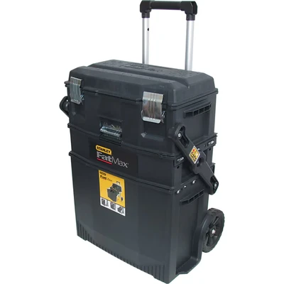 Image of STANLEY FATMAX Cantilever Rolling Toolbox Trolley, 4 Level Workstation with Portable Tote Tray for Tools and Small Parts, 1 94 210, Black