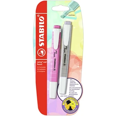 Image of Highlighter STABILO swing cool Pastel Pack of 2 Dusty Grey/Frozen Fuchsia