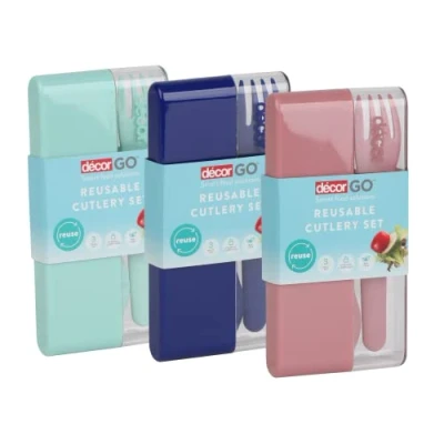 Image of Décor Go Reusable Cutlery Set with Travel Case Perfect for Camping, &amp; Picnics 3 Piece Assorted Colours