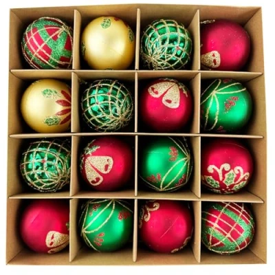 Image of 16 PCS Christmas Baubles for Tree Decorations Glitter Ornaments Balls 6CM Hanging Bauble Set Xmas Holiday Wedding Party Home Festival Decors, Red Green Gold