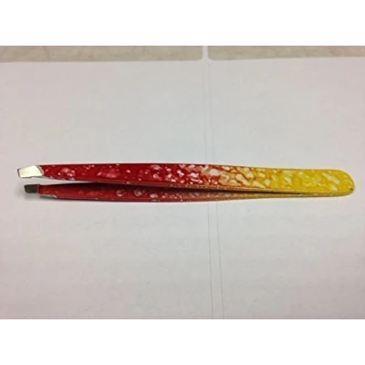 Image of Professional Eyebrow Tweezers, Slanted, Hair Removal Tweezers Slant Tip Stainless Steel (Red with Yellow)
