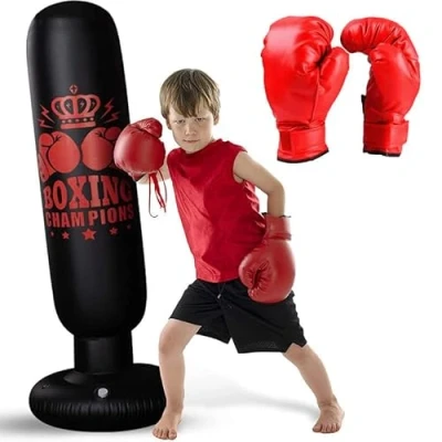 Image of Inflatable Punching Bag, 160CM Standing Ninja Boxing Bag For Kids, With Gloves, Immediate Bounce Back, Practice Karate Taekwondo