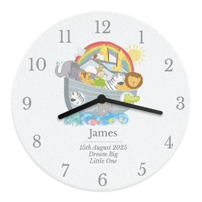 Image of CalEli Gifts Personalised Noah&#039;s Ark Clock. Wonderful Gift For Any Baby Or Child