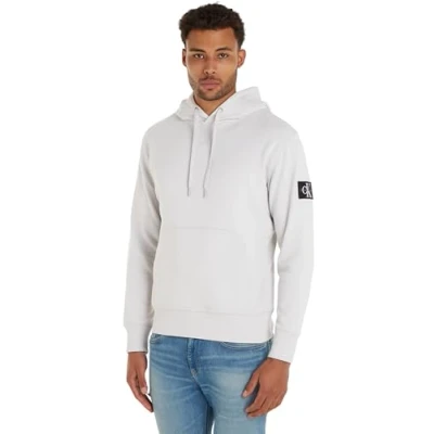 Image of Calvin Klein Jeans Badge Hoodie Sweatshirt, Men&#039;s, Size: XS, Lunar rock