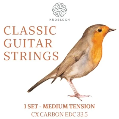 Image of KNOBLOCH Strings Spanish Guitar EDC33.5 ERITHACUS Double Silver CX Carbon Medium Tension 33.5 Warm Bass Lyrical and Bright Highs Flamenco Classical String Set
