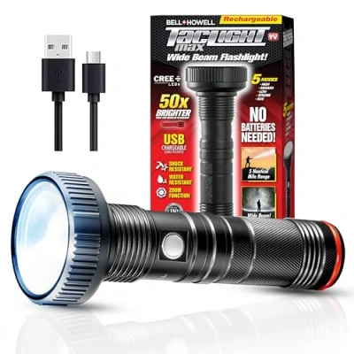 Image of Bell+Howell Taclight Max Powerful LED Torch Adjustable Focus Super Bright Flashlight 500 Lumens 7,000K Cree Rechargeable + Zoomable, Camping Torch/Tactical