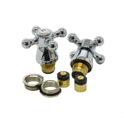 Image of Plumbright Pair of 1/2&quot; Cross Head Replacement Basin Tap Heads Chrome 787151
