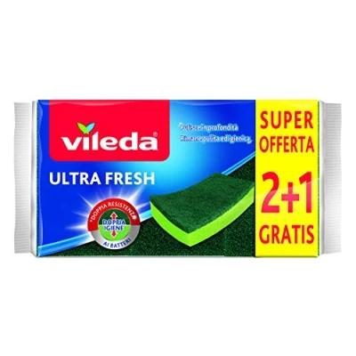 Image of Vileda Abrasive Sponge, Absorbent, Scratch Anti Bacterial Treatment, Size 2+1, Green
