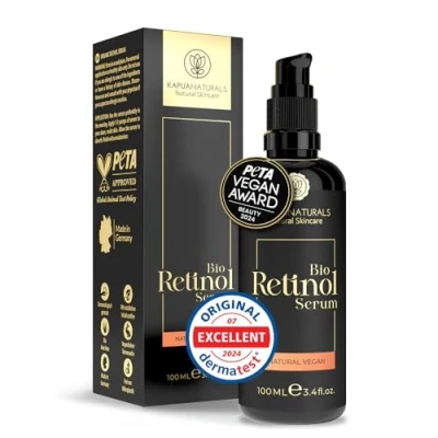 Image of ORGANIC Retinol Serum for Face 100 ml 100% Natural MADE in GERMANY Premium a unique Formulation +Hyaluronic Acid +Vitamin C pure and luminous skin
