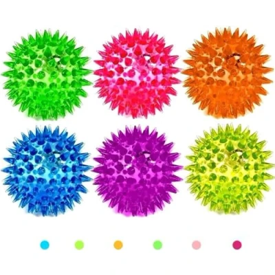 Image of SKYTE® 6x Spiky LED Flashing Bouncy Disco Balls with Light, Squishy Stress Relief Fidget Squeezy Spikey Ball Toy for OCD ADHD ADD &amp; Autism High Anxiety Levels 6.5cm