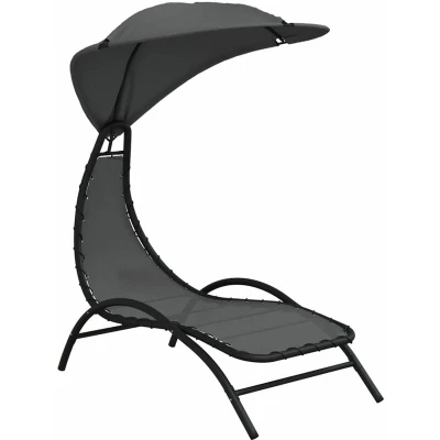 Image of vidaXL Sun Lounger with Canopy Dark Grey 167x80x195 cm Fabric&amp;Steel