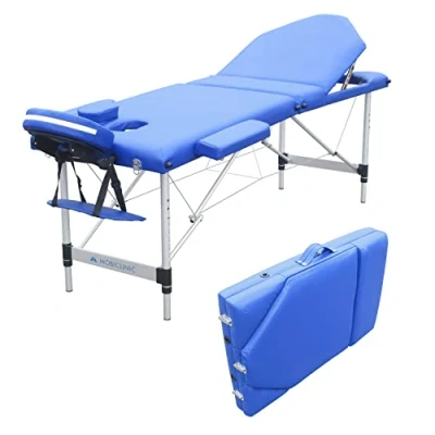 Image of Mobiclinic®, Massage Table, Beauty Bed, Professional, Lash bed,Aluminium and Leatherette, 3 Sections, Physiotherapy Folding Adjustable Height, 73,23 x 23,62 in, Portable, Blue