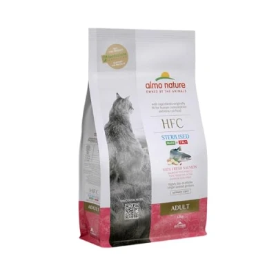 Image of almo nature HFC Adult Sterilized Salmon Complete Dry Cat Food for Neuteured Cats with 100% Fresh 1,2 Kg Bag