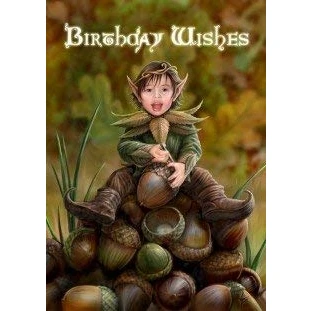 Image of Acorn Pixie Anne Stokes Birthday Greetings Card