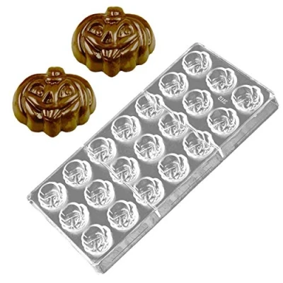 Image of DUBENS 21 Cavity DIY 3D Halloween Pumpkin Head Shape Hard Polycarbonate Chocolate Mould Kitchen Candy Cake Baking Pastry Tool