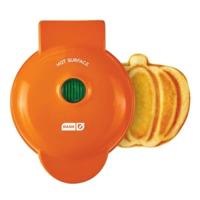 Image of DASH DMWP001OR Mini Maker for Individual Waffles, Hash Browns, Keto Chaffles with Easy to Clean, Non Stick Surfaces, 4 Inch, Orange Pumpkin