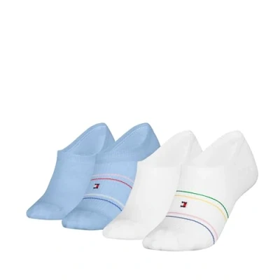 Image of Tommy Hilfiger Women Footie Shine ECOM 4 PACK Trainer socks, Women&#039;s, Size: 2.5 5, White/light blue