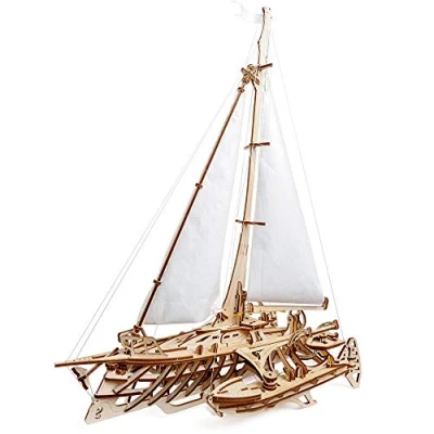 Image of UGEARS Trimaran Merihobus 3d Puzzles For Adults Mechanical Models Wooden Sailboat Ship Kit Construction Craft Kits Large Model Woodcraft Building Set Assembly Boat