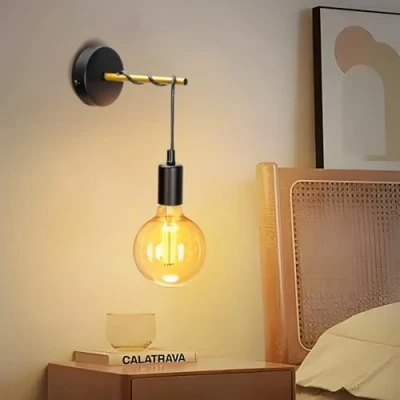 Image of Aigostar Wall Lights for Living Room Lamp E27 Sconce Without Bulb Black Bedroom Indoor Bedrooms Loft Hallway Bedside
