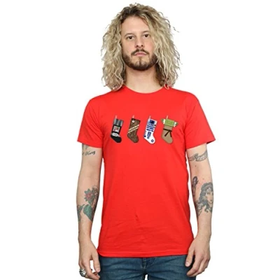 Image of Star Wars Men&#039;s Christmas Stockings T Shirt Large Red