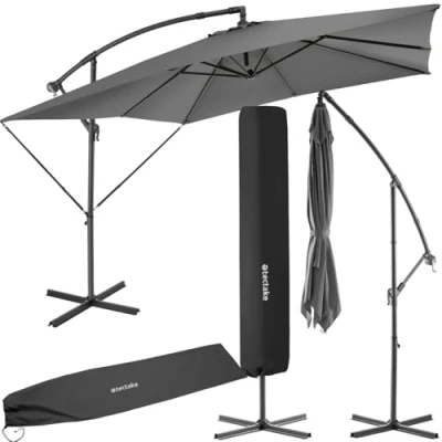 Image of TecTake® Garden Parasol Water Repellent Sun Shade, Hand Crank for Opening &amp; Closing, Tilt Angle Air Vent, Incl. Protective Cover 2.5x2.5m Umbrella Patio, Balcony Pool Light Grey