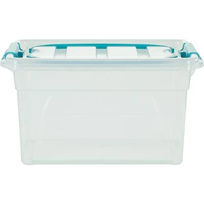 Image of Whitefurze 7L CARRY BOX SECURE LID STRONG HANDLE CLEAR PLASTIC STORAGE CONTAINER TEAL CLIP