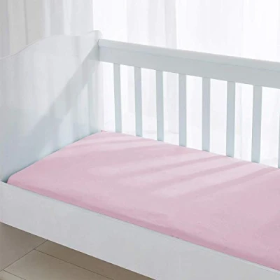 Image of Dudu N Girlie Mini Cot Bed Sheets Fitted Cotton Spacesaver Jersey Soft Bedsheet Hypoallergenic Elasticated Breathable Travel (Single Pack, Pink)