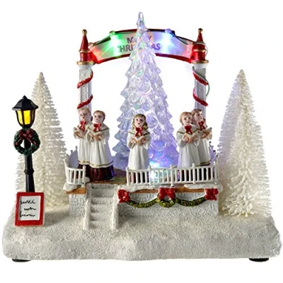 Image of WeRChristmas Pre Lit LED Choir Christmas Scene with Rotating Tree Decoration, 20 cm Multi Colour