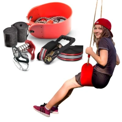 Image of Zip Line Kit For Kids Slackline Backyard &amp; Outdoors 19 Meters Ninja Warrior Obstacle Course Slider Outdoor Toy Fofana