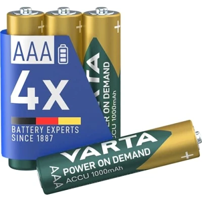 Image of VARTA rechargeable Ready2Use Pre Charged AAA Micro Ni Mh Battery (4 pack, 1,000 mAh), without memory effect ready for immediate use